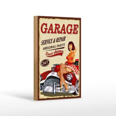 Holzschild Pinup 12x18 cm Retro Garage service repair 24/7