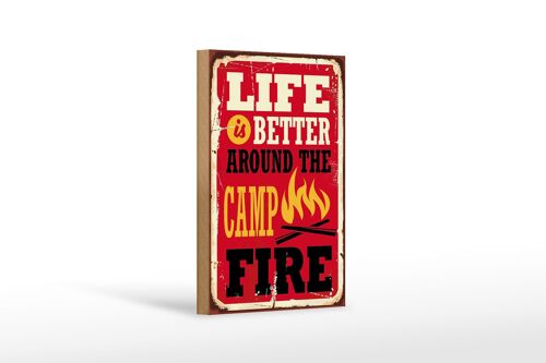 Holzschild Retro 12x18 cm life better camp fire Camping Dekoration
