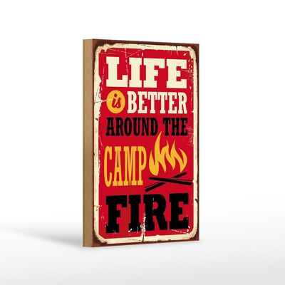 Holzschild Retro 12x18 cm life better camp fire Camping Dekoration