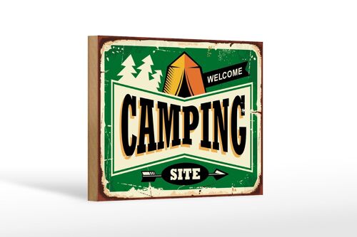 Holzschild Retro 18x12 cm Camping welcome Dekoration