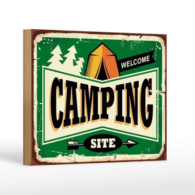Panneau en bois rétro 18x12 cm décoration de bienvenue camping