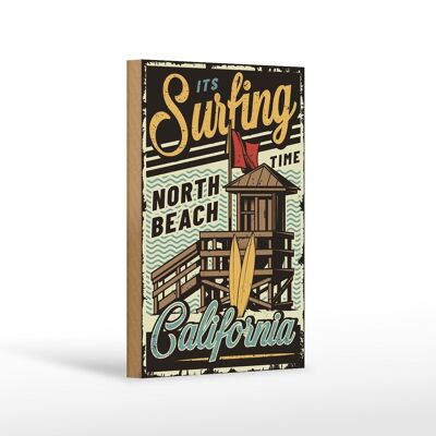 Holzschild California 12x18 cm ist Surfing time north beach