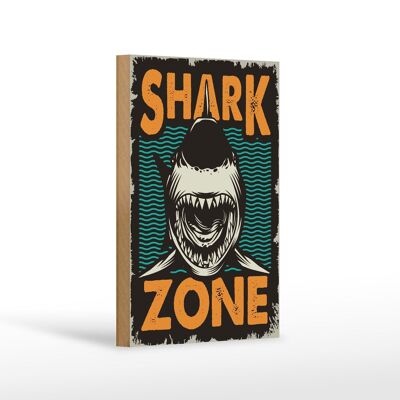 Holzschild Retro 12x18 cm Shark Zone Hai See Dekoration