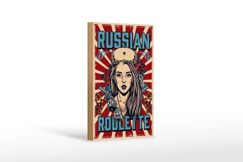 Holzschild Pinup 12x18 cm russian roulette Dekoration