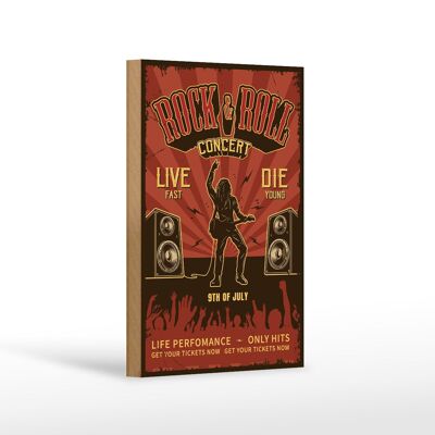 Letrero de madera retro 12x18cm Concierto de Rock&Roll en vivo decoración del 9 de julio