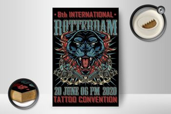 Panneau en bois tatouage 12x18 cm décoration Convention de Rotterdam 20 juin 2