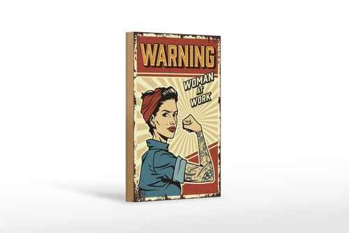Holzschild Retro 12x18 cm Pinup warning women at work Frau
