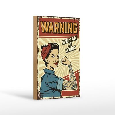 Cartel de madera retro 12x18 cm Pinup advertencia mujeres en el trabajo mujer