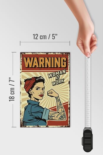 Panneau en bois rétro 12x18 cm Pinup avertissant les femmes au travail 4