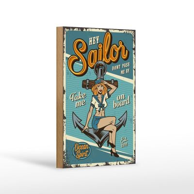 Cartel de madera retro 12x18 cm Pinup hey Sailor Ocean Spirit Ver