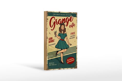 Holzschild Retro 12x18 cm Pinup Grange cafe life music Dekoration