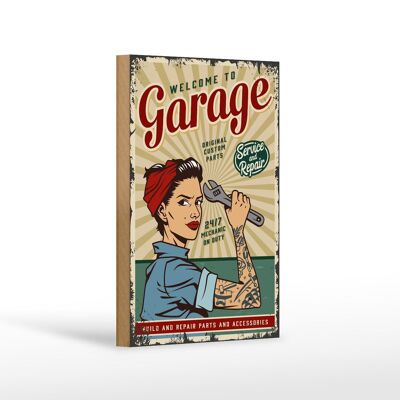 Panneau en bois rétro 12x18 cm Pinup bienvenue Service garage 24h/24 et 7j/7