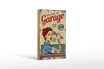 Panneau en bois rétro 12x18 cm Pinup bienvenue Service garage 24h/24 et 7j/7 1