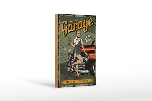 Holzschild Retro 12x18cm Pinup welcome to Garage service Dekoration