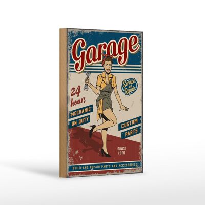 Holzschild Retro 12x18 cm Pinup Garage 24 hours repair Auto