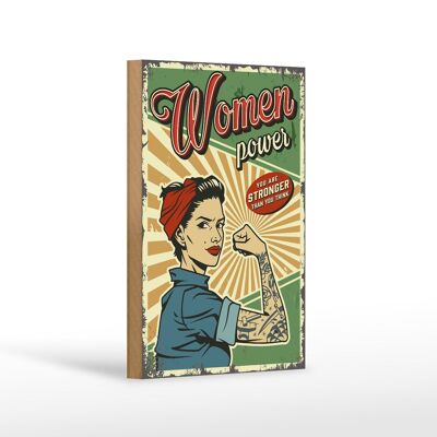 Cartel de madera retro 12x18cm Pinup women power Girl decoración más fuerte