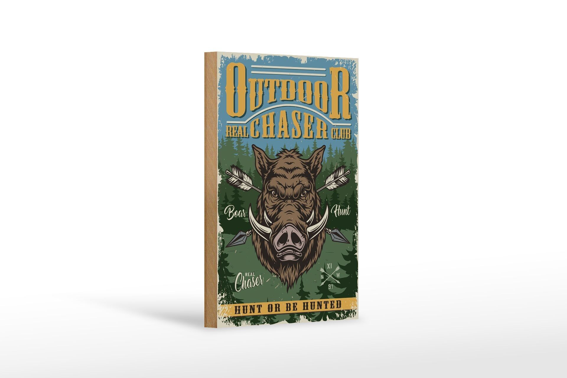 Panneau en bois extérieur 12x18 cm chasse vrai chasseur club décoration