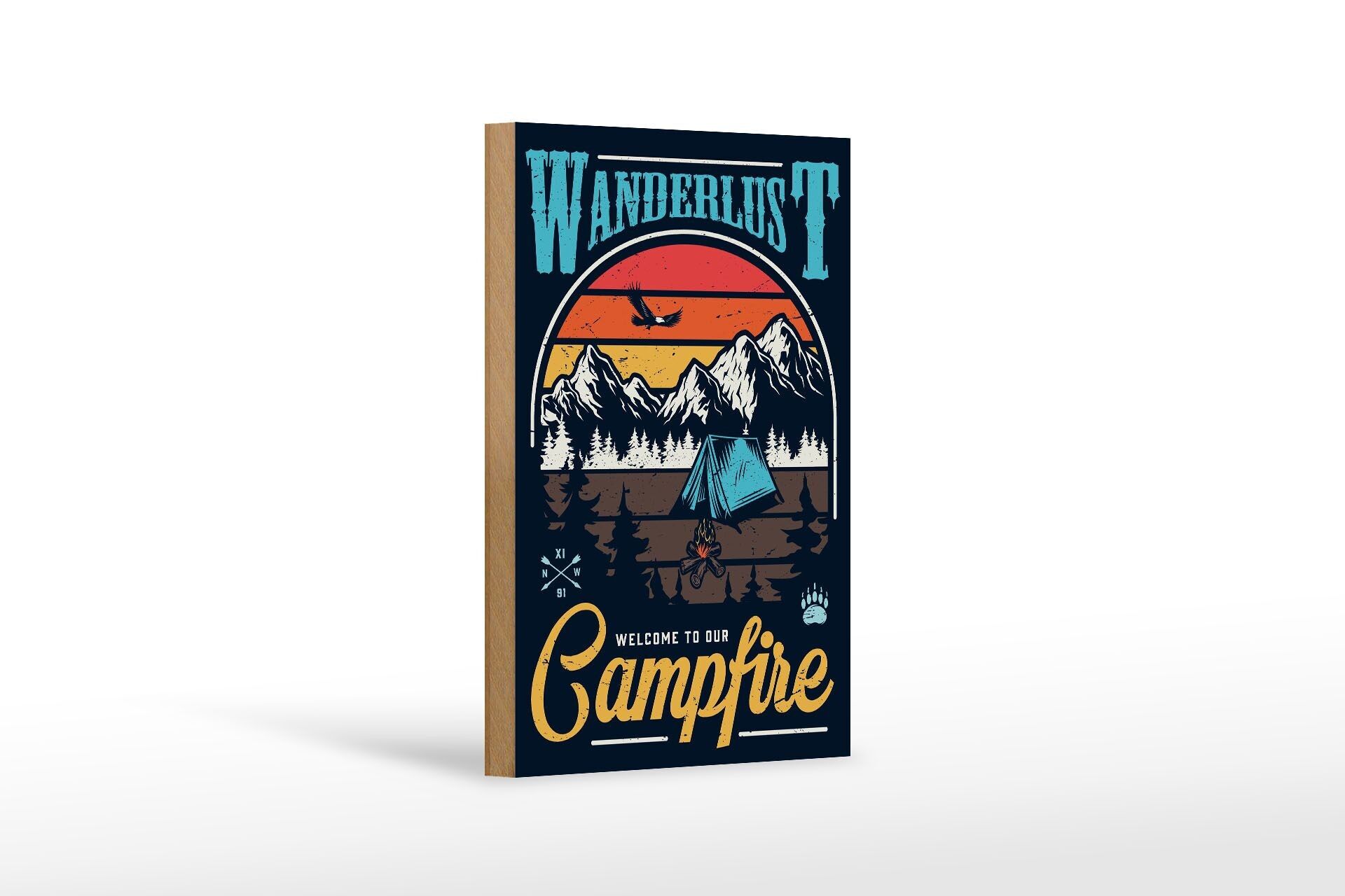 Cartello in legno campeggio 12x18 cm Wanderlus Campfire decorazione da esterno