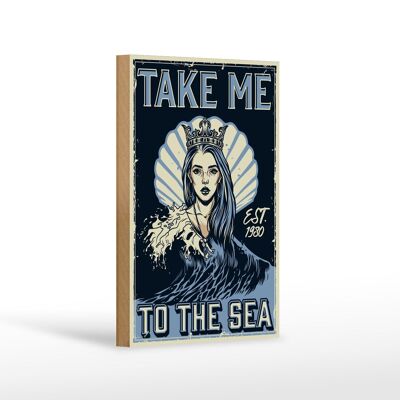 Holzschild Pinup 12x18 cm Take me to the sea Dekoration