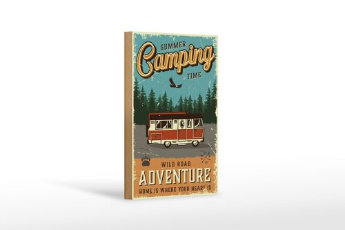 Holzschild Retro 12x18 cm Summer Camping Time Adventure Dekoration