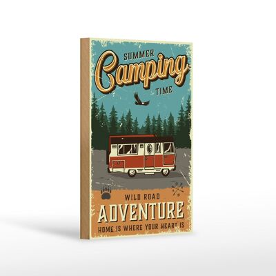 Panneau en bois rétro 12x18 cm, décoration d'été Camping Time Adventure