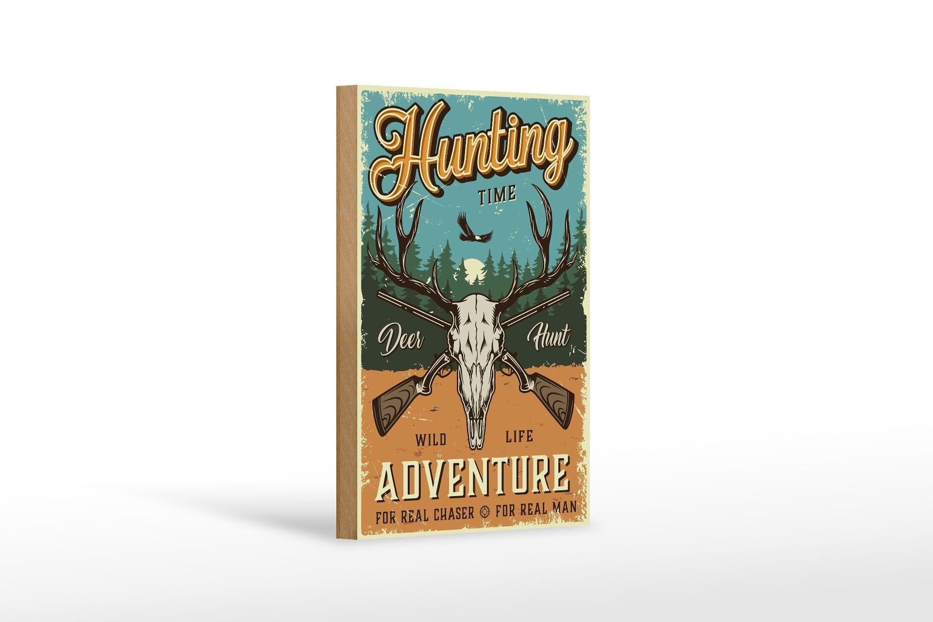 Panneau en bois rétro 12x18 cm Hunting Time Adventure Adventure