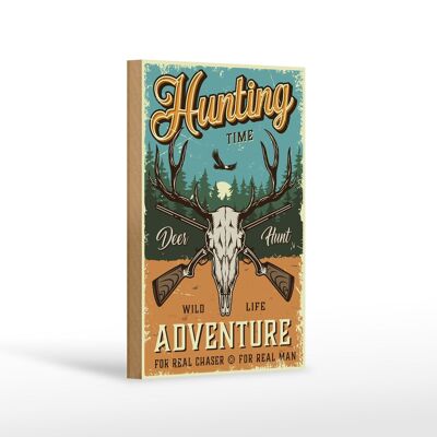 Cartello in legno retrò 12x18 cm Hunting Time Adventure Adventure