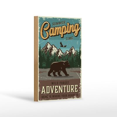 Cartel de madera retro 12x18cm Summer Camping Time decoración bosque salvaje