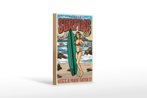 Holzschild Pinup 12x18 cm Surfing Girl Paradise Sommer Dekoration