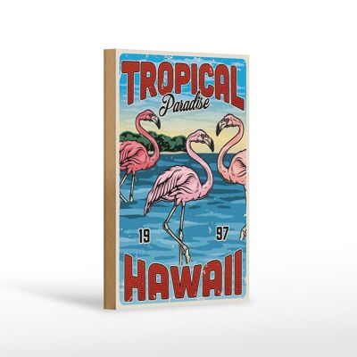 Targa in legno retrò 12x18 cm decorazione Tropical Paradise Hawaii