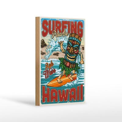 Panneau en bois surf 12x18 cm Décoration de sports d'été Paradise Hawaii
