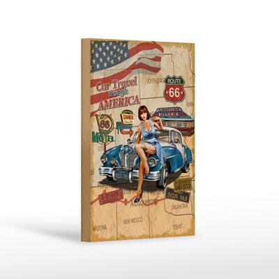 Holzschild Retro 12x18cm Pinup Car Travel trough America Dekoration