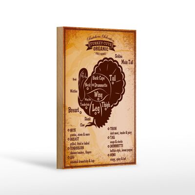 Cartel de madera pavo 12x18 cm Cortes de pavo Carnicería ecológica