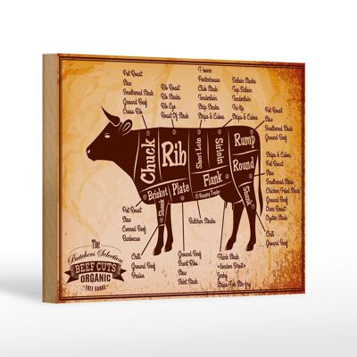 Wooden sign cow 18x12cm beef cuts organic butcher shop decoration