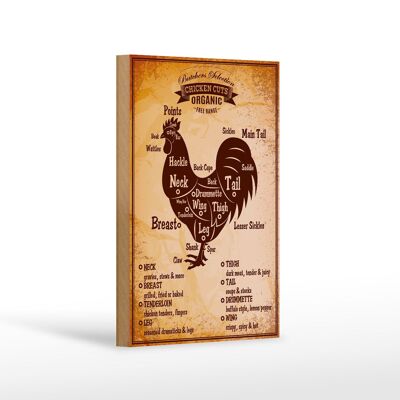 Letrero de madera pollo 12x18cm Cortes de pollo Carnicería ecológica