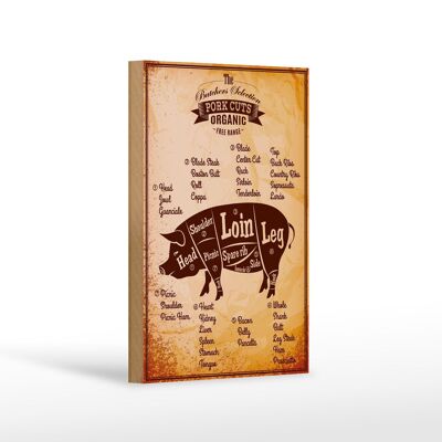 Cartel de madera cerdo 12x18 cm Cortes de cerdo Decoración carnicería ecológica
