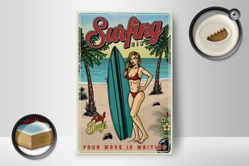 Panneau en bois rétro 12x18 cm Pin Up Surfing Girl Summer Party 2