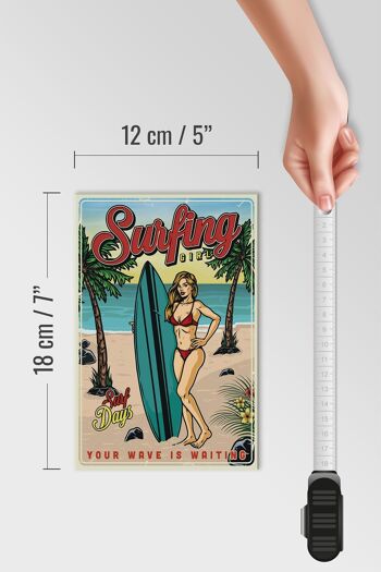 Panneau en bois rétro 12x18 cm Pin Up Surfing Girl Summer Party 4