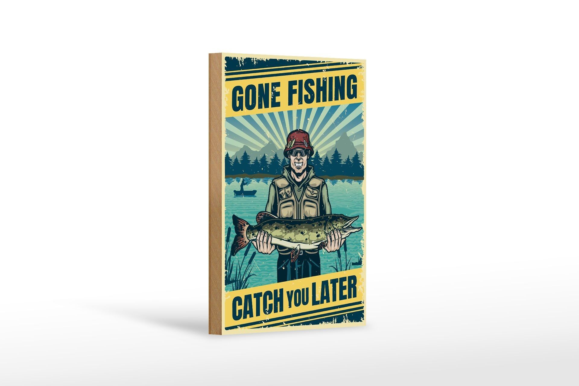 Cartello in legno retrò 12x18 cm Decorazione per la pesca andata a pesca