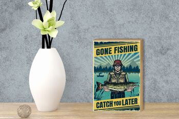 Panneau en bois rétro 12x18cm, décoration de pêche Gone Fishing 3