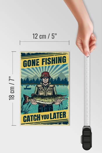 Panneau en bois rétro 12x18cm, décoration de pêche Gone Fishing 4