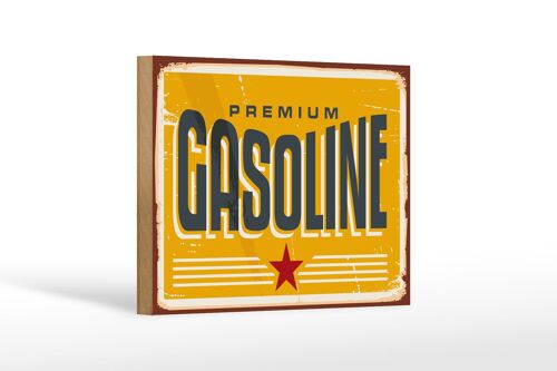 Holzschild Retro 18x12cm Premum Gasoline Tankstelle Benzin