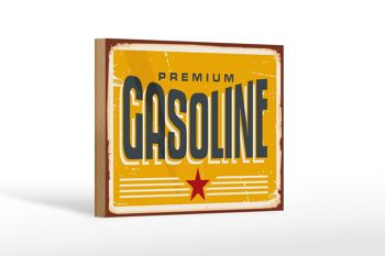 Panneau en bois rétro 18x12cm Premum Gasoline station-service essence 1