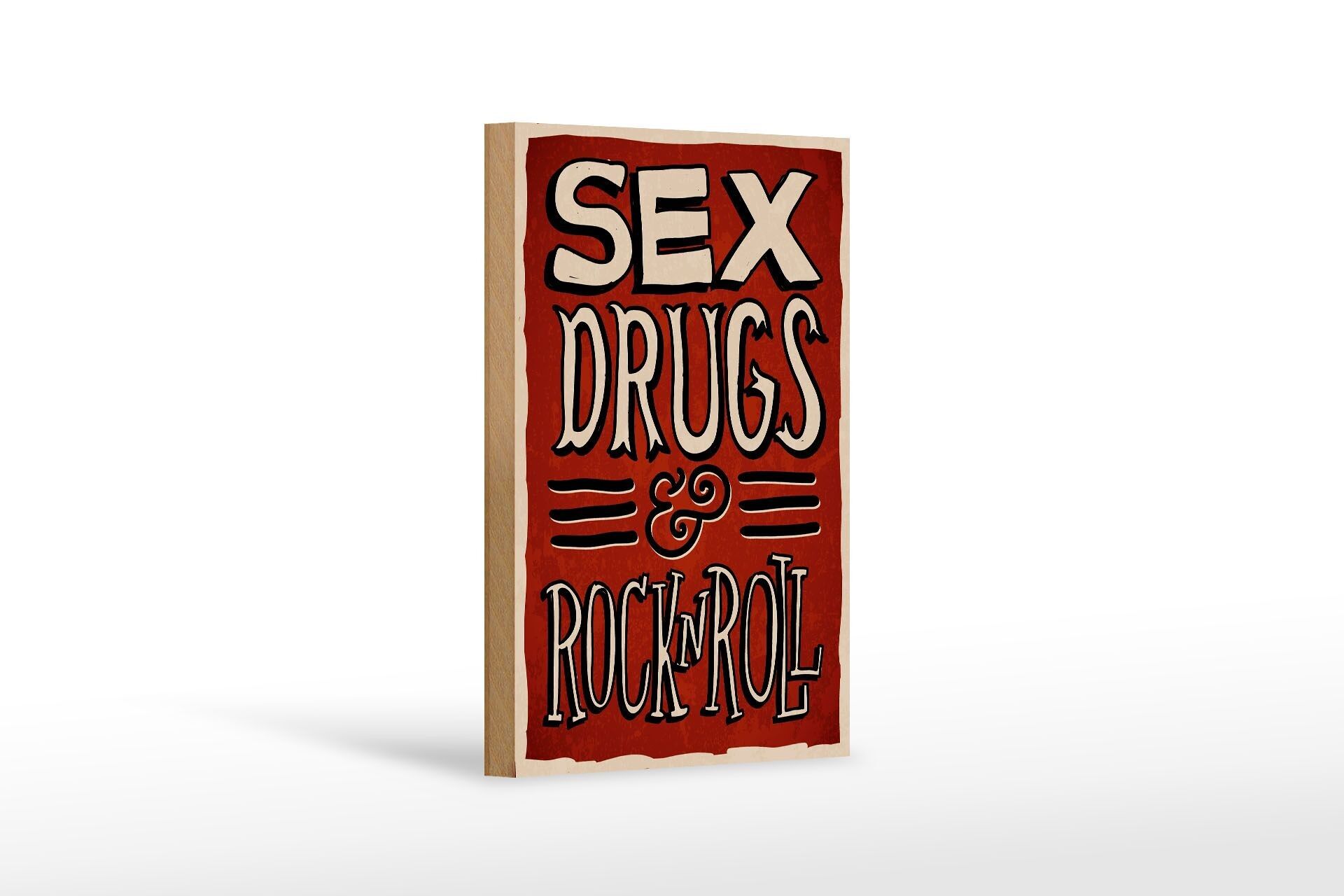 Cartello in legno con scritta 12x18 cm Sex drugs Decorazione Rock n Roll