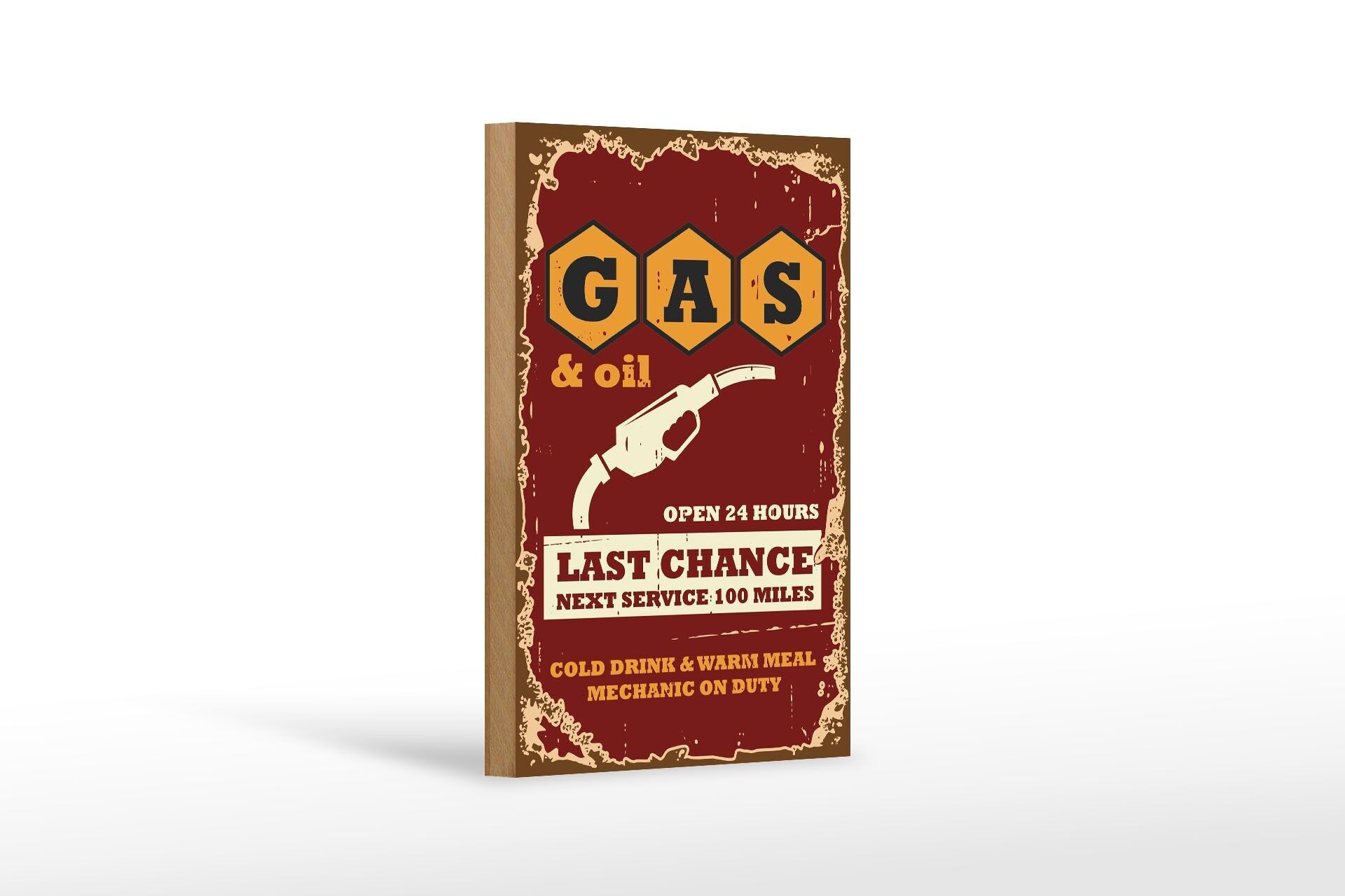 Targa in legno retrò 12x18 cm Gas e Petrolio Decorazione Ultima chance
