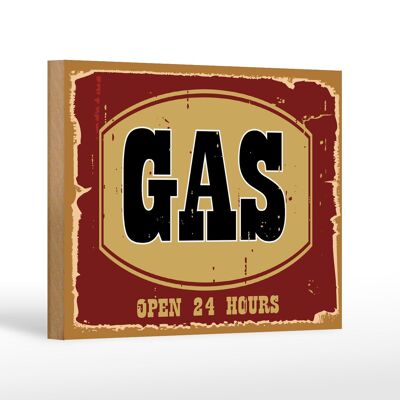 Holzschild Hinweis 12x18 cm GAS open 24 hours Dekoration