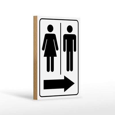 Wooden sign notice 12x18cm toilet figures arrow right decoration