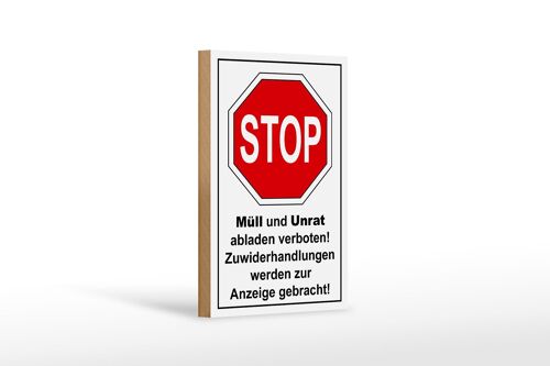Holzschild Hinweis 12x18 cm Stop Müll und Unrat verboten Dekoration