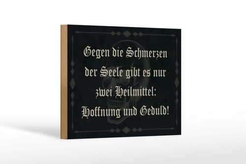 Holzschild Spruch 18x12 cm Schmerzen Seele zwei Heilmittel