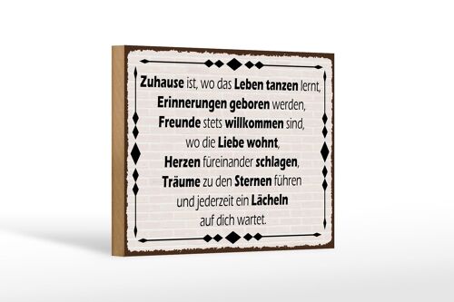 Holzschild Spruch 18x12 cm Zuhause ist wo Leben tanzen lernt Dekoration